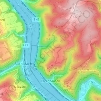 Lorchhausen topographic map, elevation, terrain
