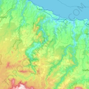 Central Coast topographic map, elevation, terrain