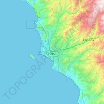 Lima Metropolitana topographic map, elevation, terrain