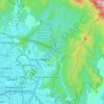 Ulu Kelang topographic map, elevation, terrain