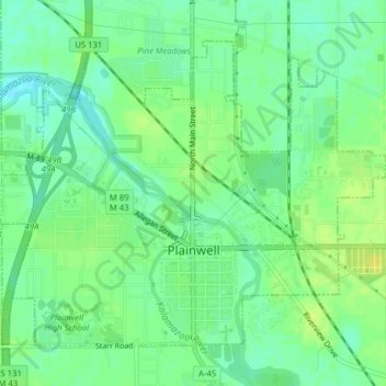 Plainwell topographic map, elevation, terrain