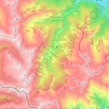 Prali topographic map, elevation, terrain