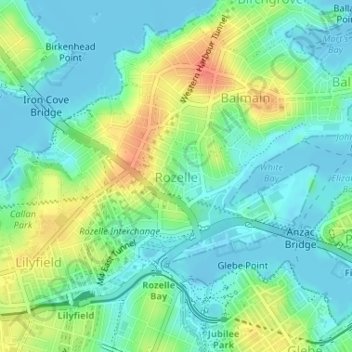 Rozelle topographic map, elevation, terrain