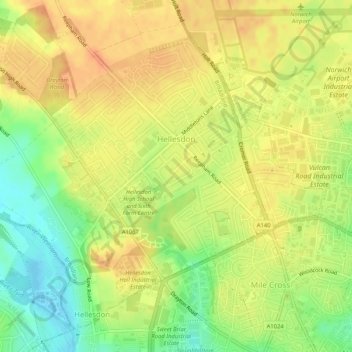 Hellesdon topographic map, elevation, terrain