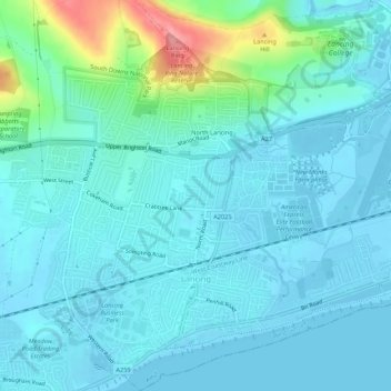 Lancing topographic map, elevation, terrain