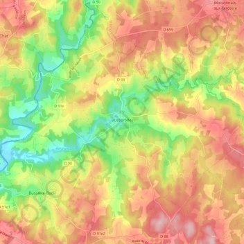 Busserolles topographic map, elevation, terrain