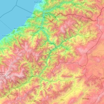 Artvin topographic map, elevation, terrain