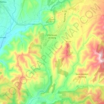 Villeneuve-de-Berg topographic map, elevation, terrain