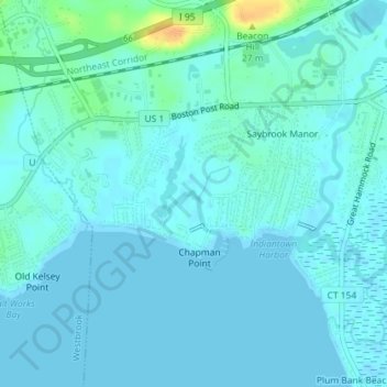 Saybrook Manor topographic map, elevation, terrain