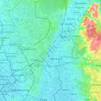 Marikina River topographic map, elevation, terrain