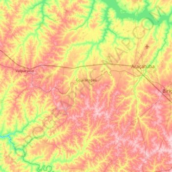 Guararapes topographic map, elevation, terrain