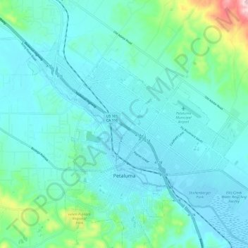 Petaluma topographic map, elevation, terrain