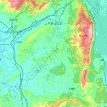 太平新城街道 topographic map, elevation, terrain