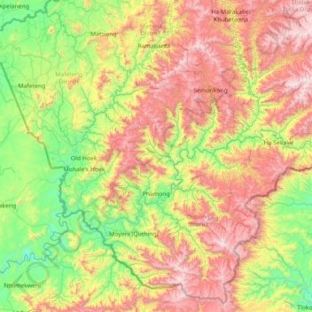 Mohale's Hoek District topographic map, elevation, terrain