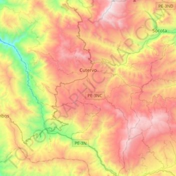 Cutervo topographic map, elevation, terrain