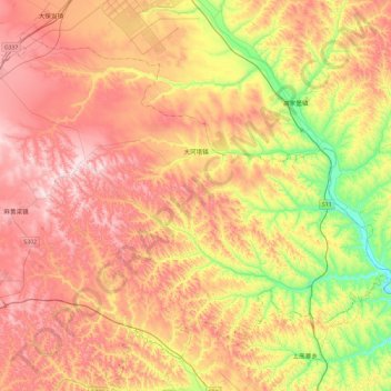 大河塔镇 topographic map, elevation, terrain
