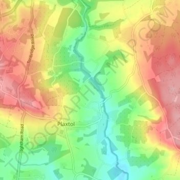 Plaxtol topographic map, elevation, terrain