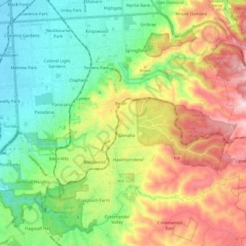 City of Mitcham topographic map, elevation, terrain