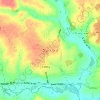 Glemsford topographic map, elevation, terrain