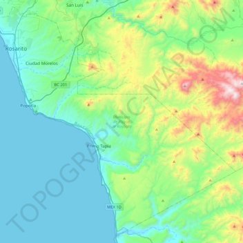 Municipio de Playas de Rosarito topographic map, elevation, terrain