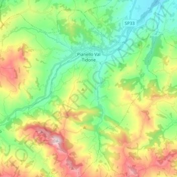 Pianello Val Tidone topographic map, elevation, terrain