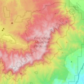 Pine Valley Mountain Wilderness topographic map, elevation, terrain