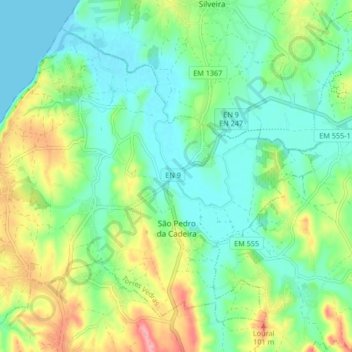 São Pedro da Cadeira topographic map, elevation, terrain