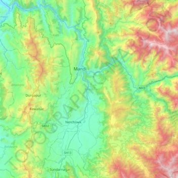 Mandi topographic map, elevation, terrain