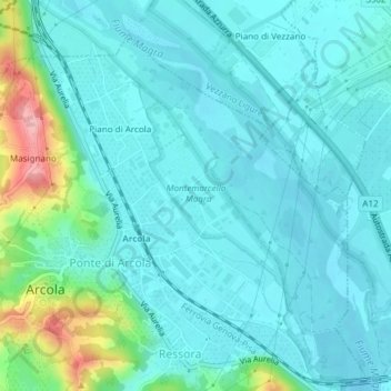 Montemarcello - Magra topographic map, elevation, terrain