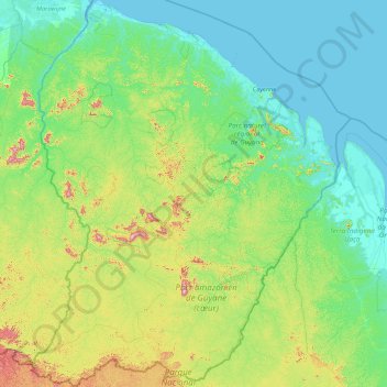 French Guiana topographic map, elevation, terrain