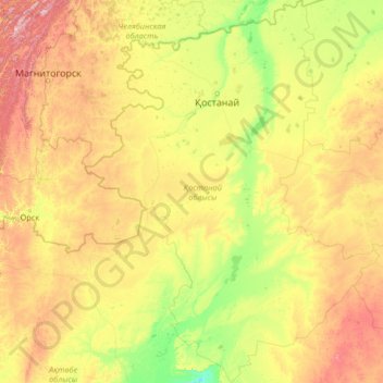 Костанайская область topographic map, elevation, terrain