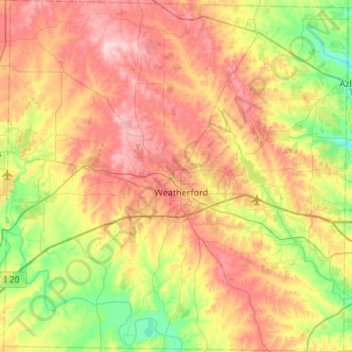 Parker County topographic map, elevation, terrain