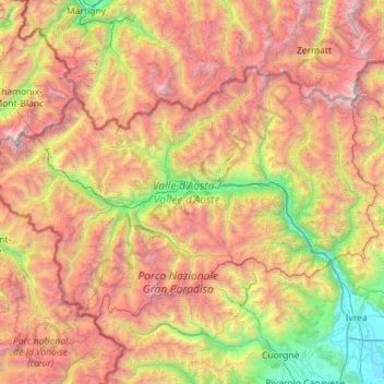 Aosta Valley topographic map, elevation, terrain