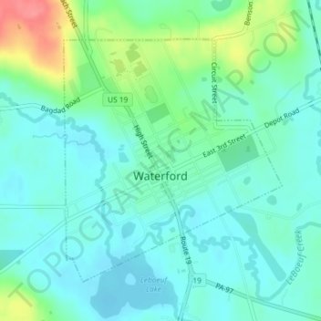 Waterford topographic map, elevation, terrain