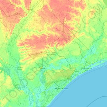 Horry County topographic map, elevation, terrain