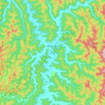 Wollombi topographic map, elevation, terrain