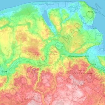 powiat wejherowski topographic map, elevation, terrain