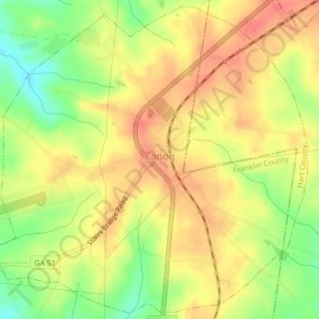 Canon topographic map, elevation, terrain