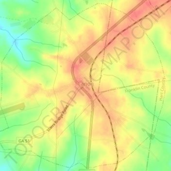 Canon topographic map, elevation, terrain