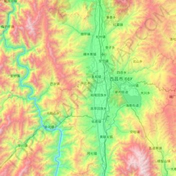 Xichang City topographic map, elevation, terrain