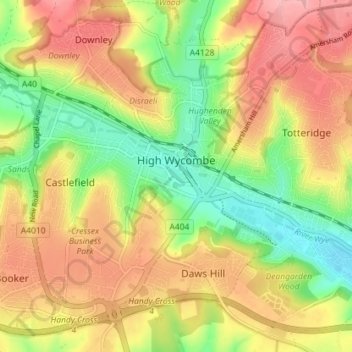 High Wycombe topographic map, elevation, terrain