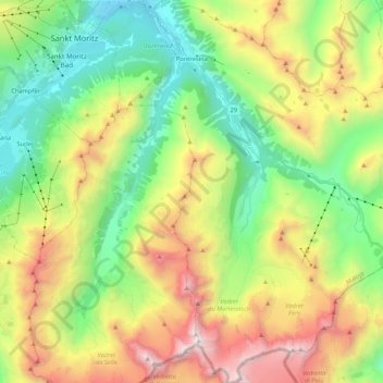 Pontresina topographic map, elevation, terrain