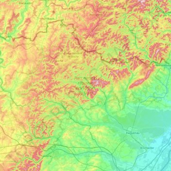 Parc naturel régional des Vosges du Nord topographic map, elevation, terrain