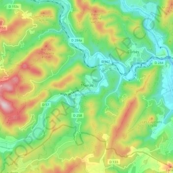 Thoiras topographic map, elevation, terrain