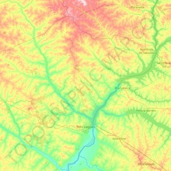 Três Lagoas topographic map, elevation, terrain