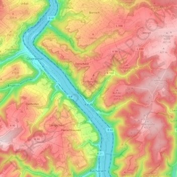 Kaub topographic map, elevation, terrain
