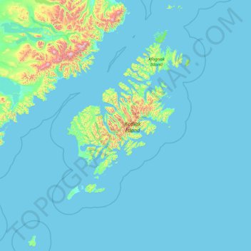 Kodiak Island topographic map, elevation, terrain