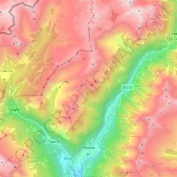 Premia topographic map, elevation, terrain