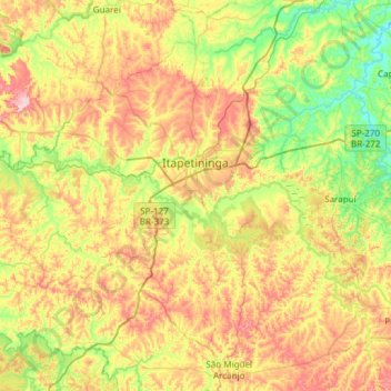 Itapetininga topographic map, elevation, terrain