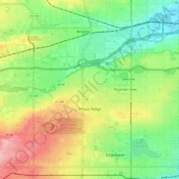 Wheat Ridge topographic map, elevation, terrain